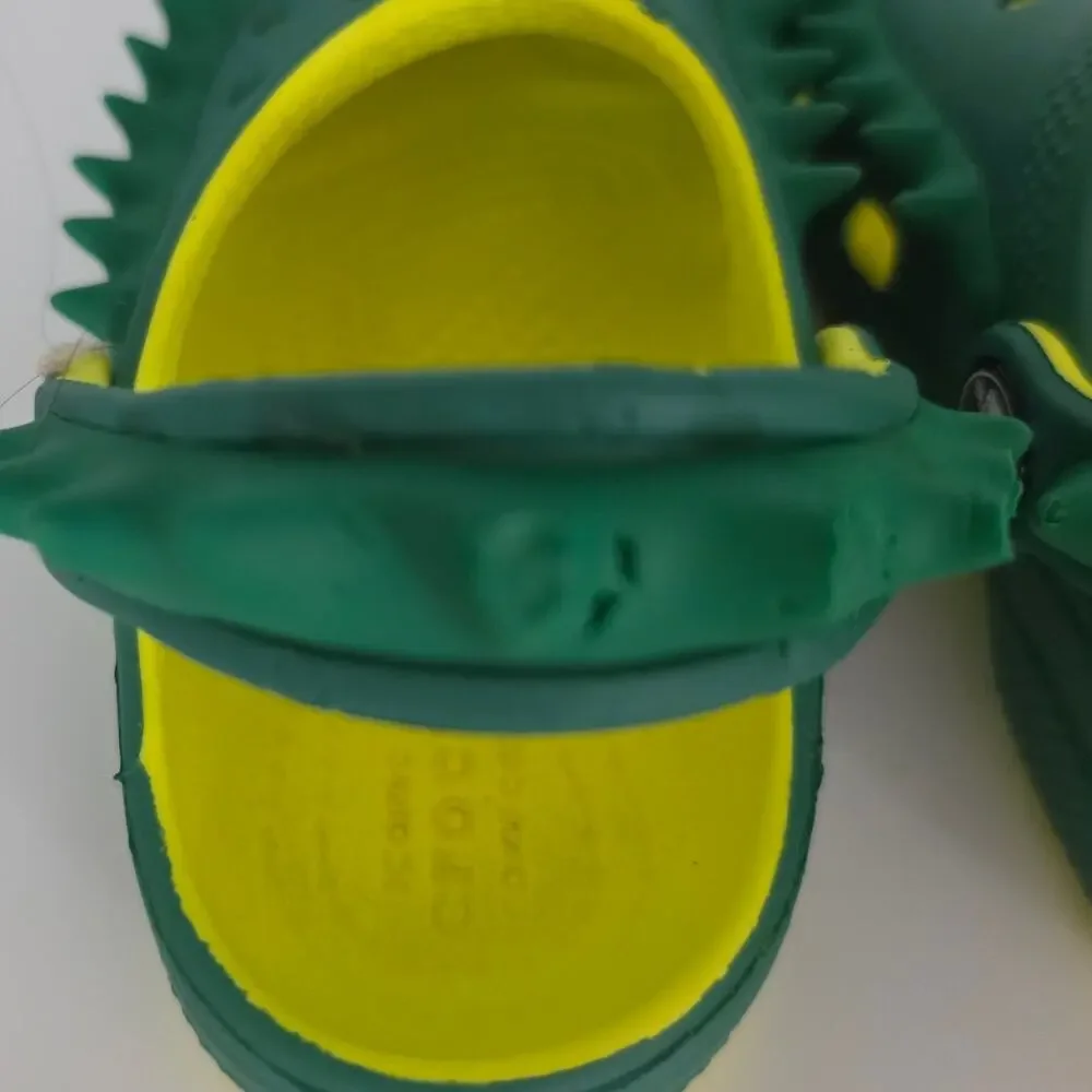 CROCS Kid's Size 9 Green Yellow Classic Spikes Clogs Spike Stud Detailing